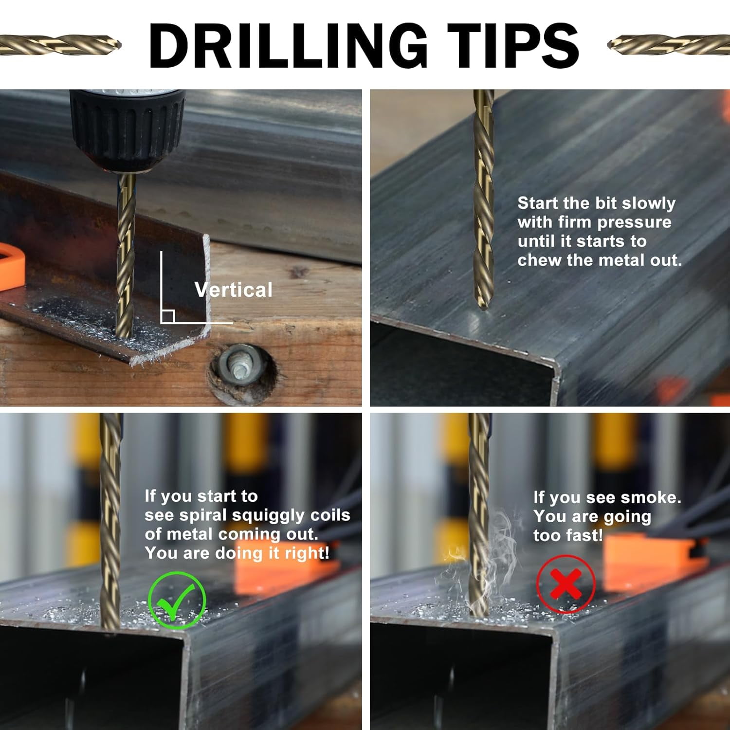FRKSMD-Cobalt Drill Bit Set, 5 Pack 3/32 Inch to 1/4 Inch Hex Shank High Speed Steel Jobber Drill Bits, for Hardwood, Aluminum,Metal,Copper,Alloyed Steel