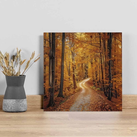 Orange Forest Wall Art Painting on Canvas, Fall Tree Botanical Maple Leaf Canvas Art Home Prints Wall Art Framed Modern Artwork for Living Room Bedroom Wall Decor 12x12in