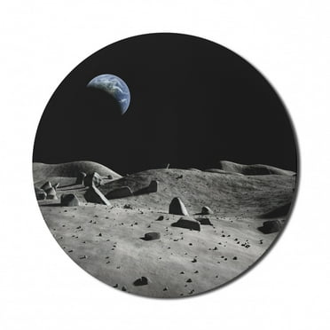 Moon Mouse Pad for Computers, Earth Seen from the Moon Space Debris Vast Universe Day and Night Cycle Photography, Round Non-Slip Thick Rubber Modern Mousepad, 8" Round, Black Grey, by Ambesonne