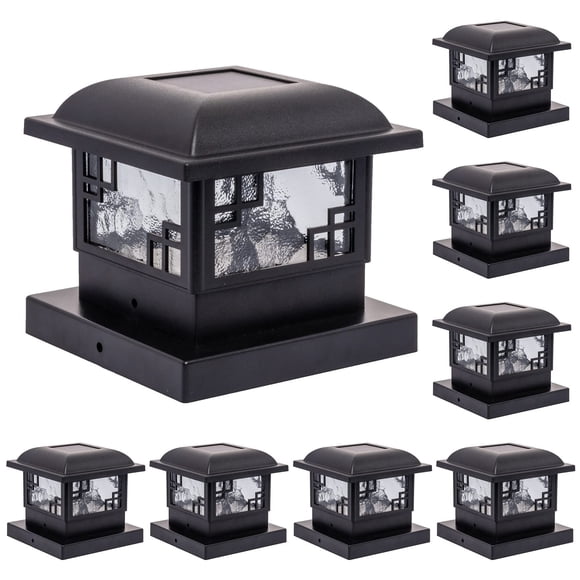 GreenLighting Cubism Fence Solar Lights - Outdoor Solar Post Lights - 4x4 Post Caps and Solar Deck Post Lights - LED Solar Post Cap Lights for 4x4 5x5 Posts (Black, 8 Pack)