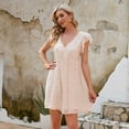 thumbnail image 4 of Jdlsppl Women's Summer Short Sleeve Dress V Neck Dresses Cute Casual Chiffon Beach Fashion A Line Holiday Skater Dress Pink Small, 4 of 4