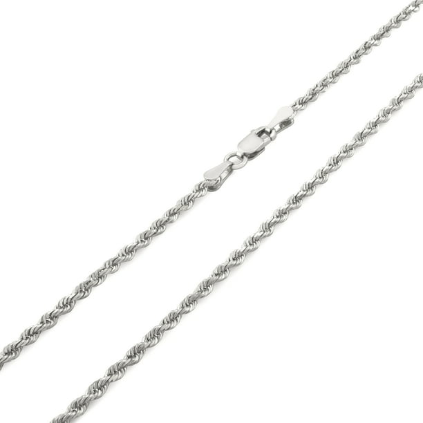 Nuragold 10k White Gold 2mm Diamond Cut Rope Chain Pendant Necklace