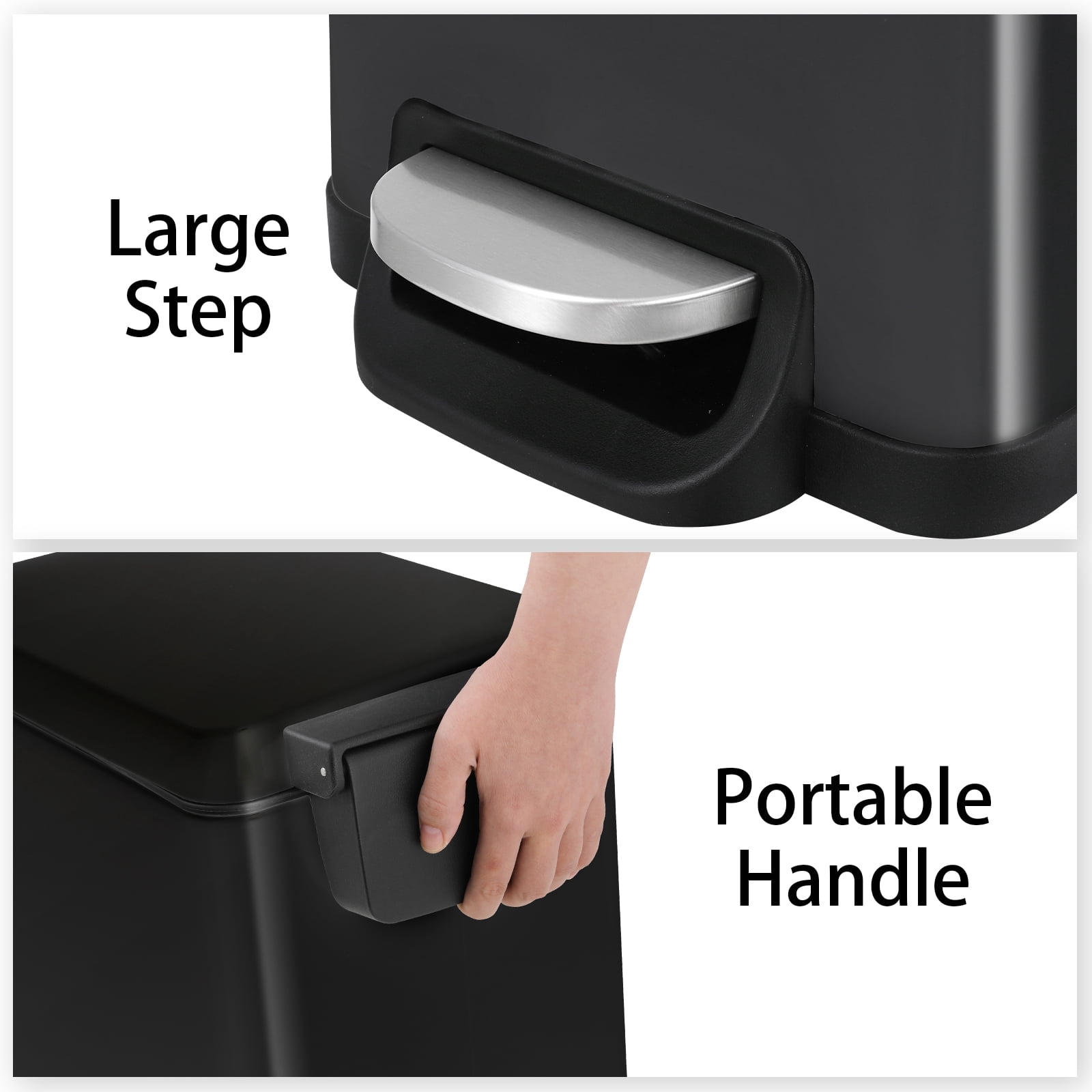 Pirecart 13.2 Gallon Slim Trash Can, Stainless Steel Kitchen Step Garbage Can, Black