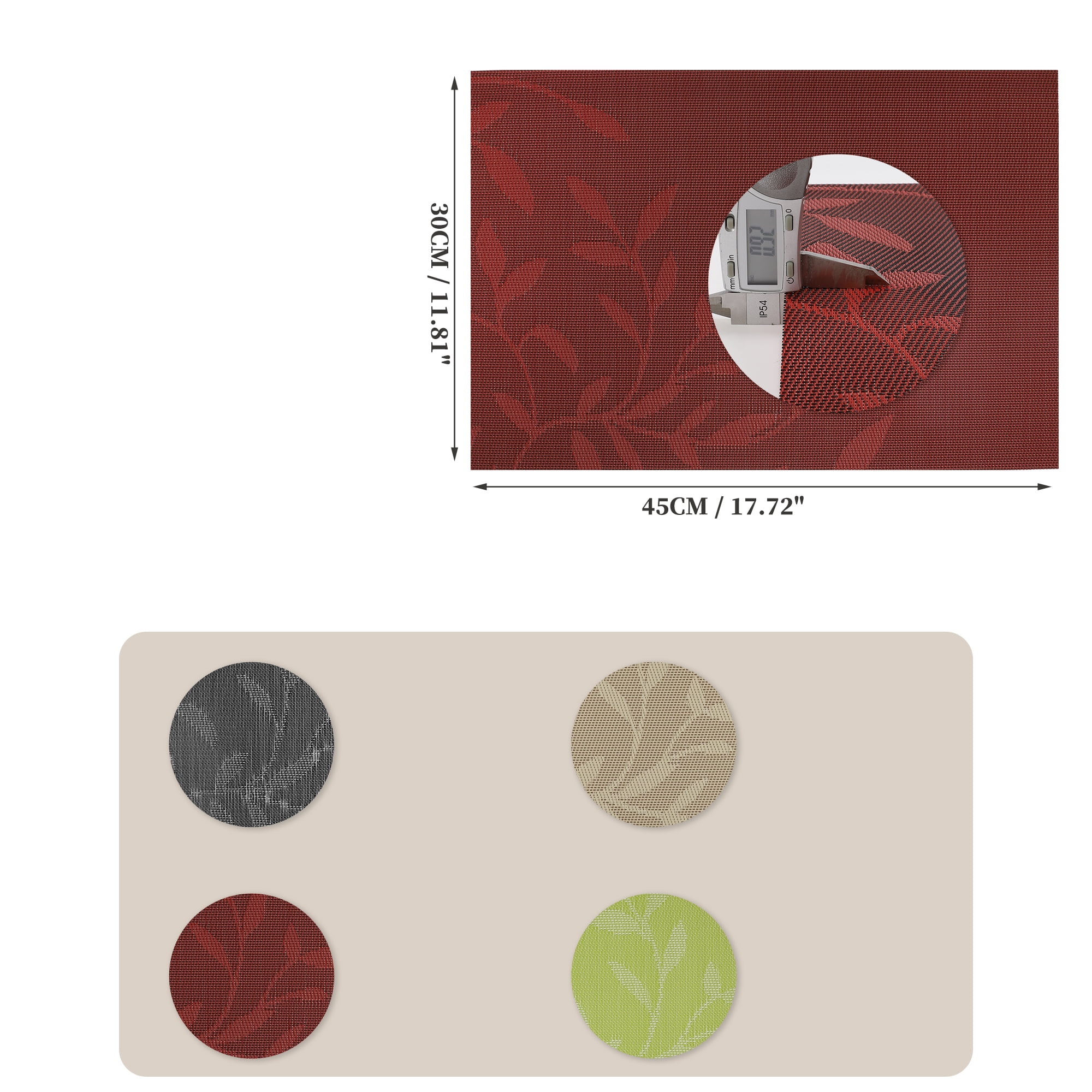 Unique Bargains 4 Pcs Leaves Pattern Heat Resistant Washable Placemats Red