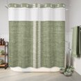 thumbnail image 4 of No Hook Shower Curtain, Sage Green Striped Shower Curtains for Bathroom with See Through Top Window, Rustic Vertical Stripes Linen Texture Waterproof & Washable Bath Curtain 66"x72", 4 of 6