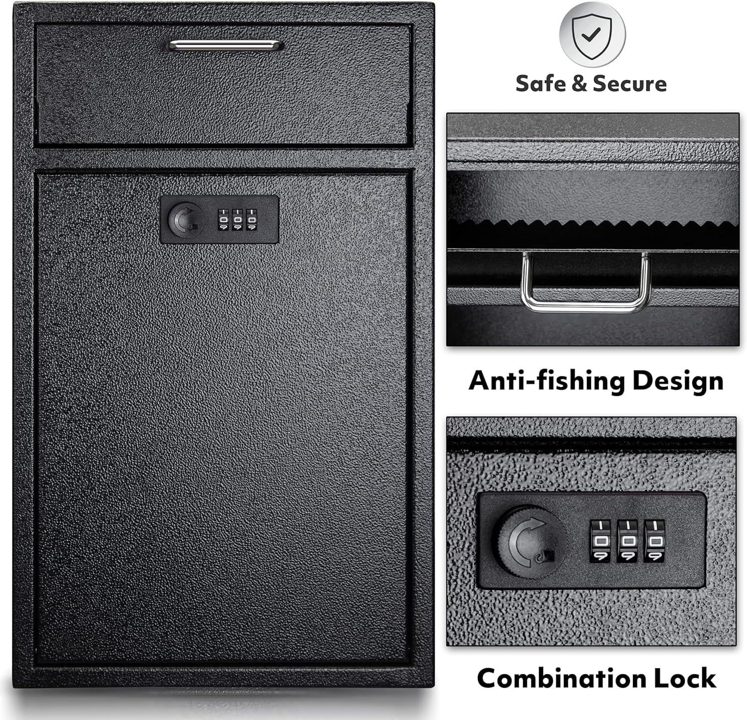 POCHAR Anti-Theft Wall Mount Locking Mailbox with Combination Lock - Galvanized Metal Heavy Duty Drop Box -  Vertical Tamper Proof Lock Box for Night Key, Deposit Collection, Cash