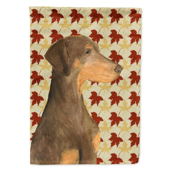 Carolines Treasures SS4377-FLAG-PARENT Doberman Fall Leaves Portrait Flag  multicolor