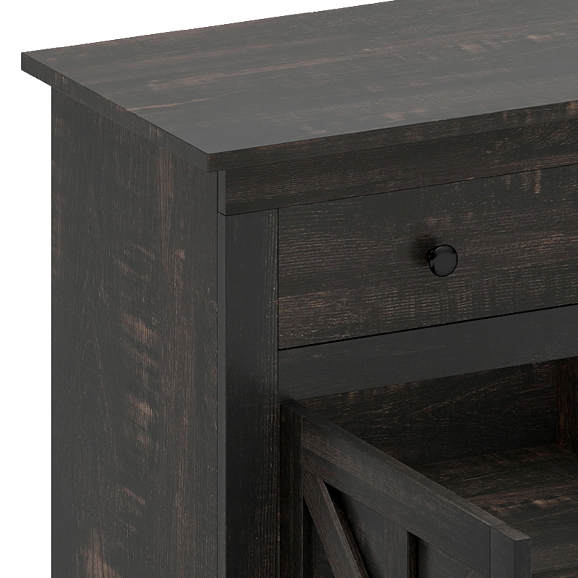Uforic 70 Inch Modern Farmhouse TV Stand for 75/80 Inch TV with Built-in Power Outlets, 2 Cabinets & Open Compartments for Living Room, Brown