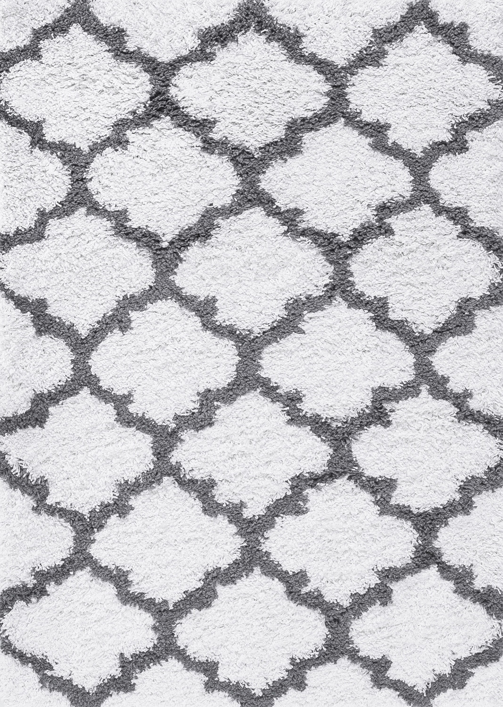 Jersey Shag Transitional Geometric White and Gray Polypropylene Indoor Area Rug, 3'x5' Rectangle
