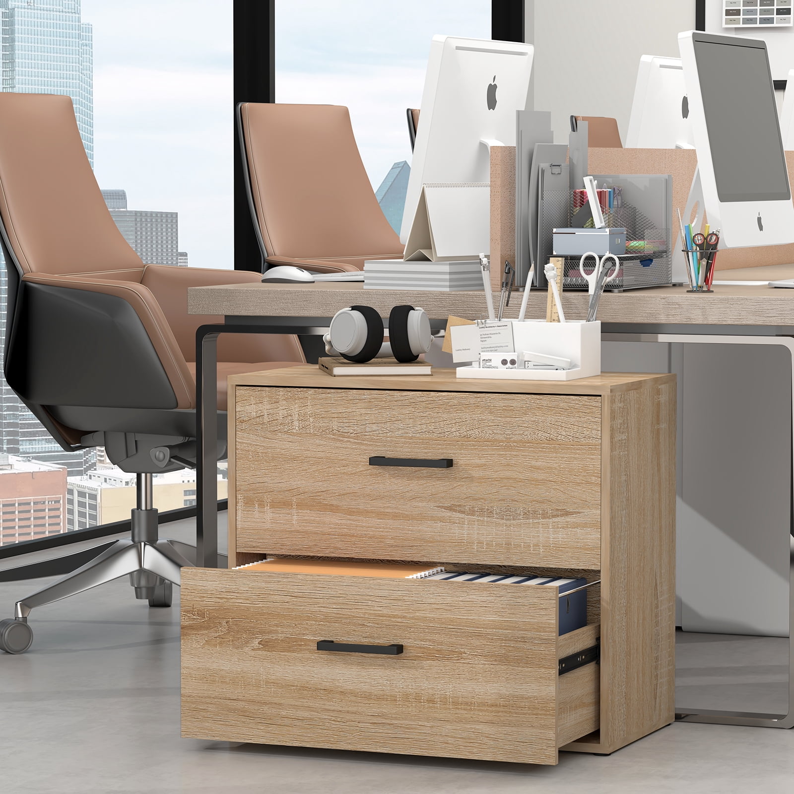Marcree 2 Drawer Lateral File Cabinets, Office File Cabinet for Home Office, Wooden Filing Cabinets for Hanging Files/Letter, Oak