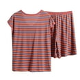 thumbnail image 3 of Stripe Pajama Sets for Women 2 Piece Lounge Set Casual Pj Set Loungewear Short Sleeve Top and Shorts with Pockets, 3 of 3