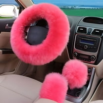 MELIVO Universal Car Plush Fuzzy Steering Wheel Cover Wool Fur Gear Knob Shifter Brake