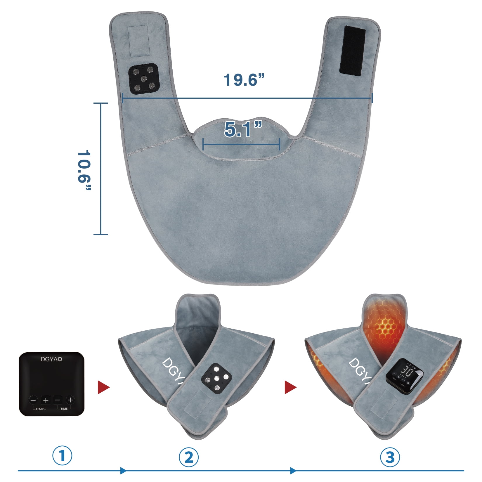 DGYAO Heating Pad Back Brace for Back Muscle Joint Relax with 7 Vibration Modes - USB Rechargeable Battery Included Cordless