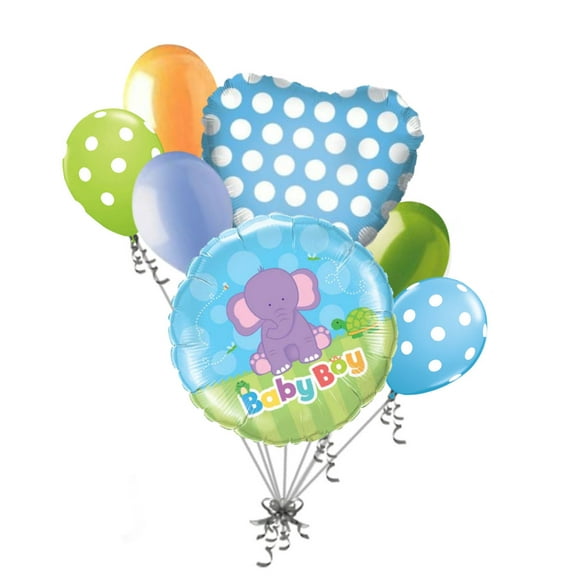 7 pc It's a Boy Elephant Baby Shower Balloon Bouquet Party Decoration Jungle
