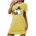 thumbnail image 2 of Sakmal Womens Moomoo Nightgowns Cute Halloween Night dress Short Sleeve Ghost Print Yellow Nightgowns, 2 of 5