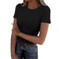 thumbnail image 2 of Huachaog Women T Shirts Short Sleeve Crewneck Rib Knit Slim Basic Tee Summer Ladies Tops, 2 of 5