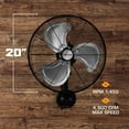 thumbnail image 3 of Open Box Hurricane 20" Pro Series Wall Mount Heavy Duty Hydroponics Fan, Black, 3 of 9