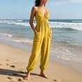 thumbnail image 6 of Women's Deep V-Neck Jumpsuit, Sleeveless With Fold Pocket & Back Ties, Ankle Strap Long Pants For Elegant Evening Look Yellow XL, 6 of 6