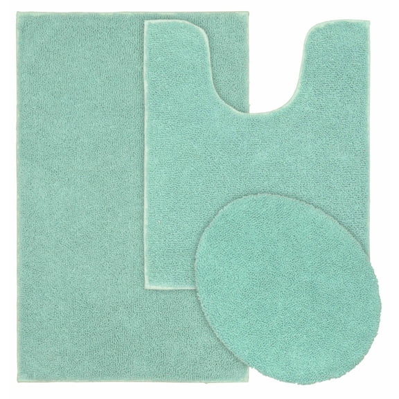 Garland Rug Queen Cotton Washable Bath Rug Set, 3 Piece Set (21"x34" Bath Rug, Contour Rug, & Toilet Lid) Sea Foam