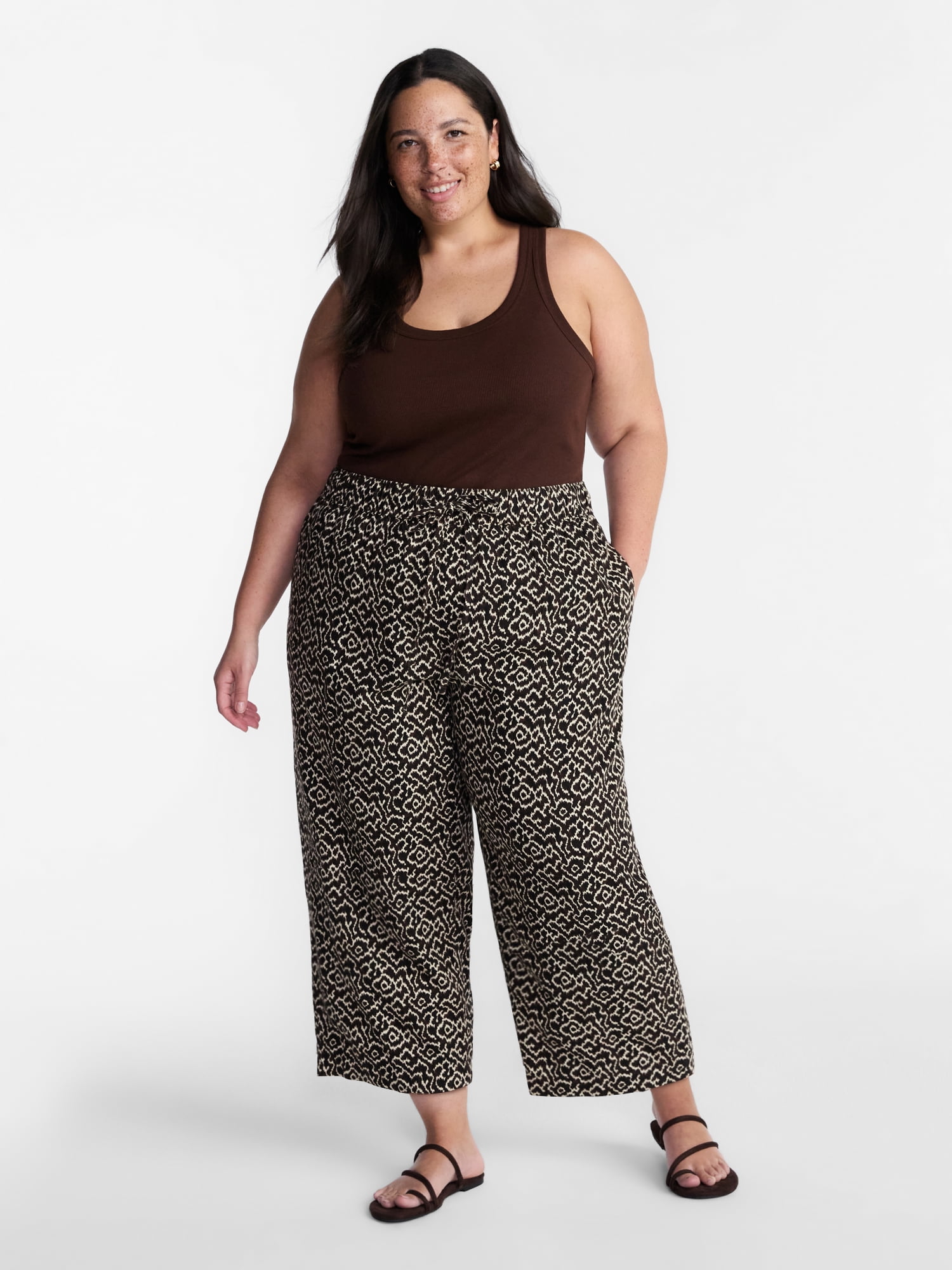 Terra and Sky Women's Plus Pull on Linen Pant, Size 0X-5X