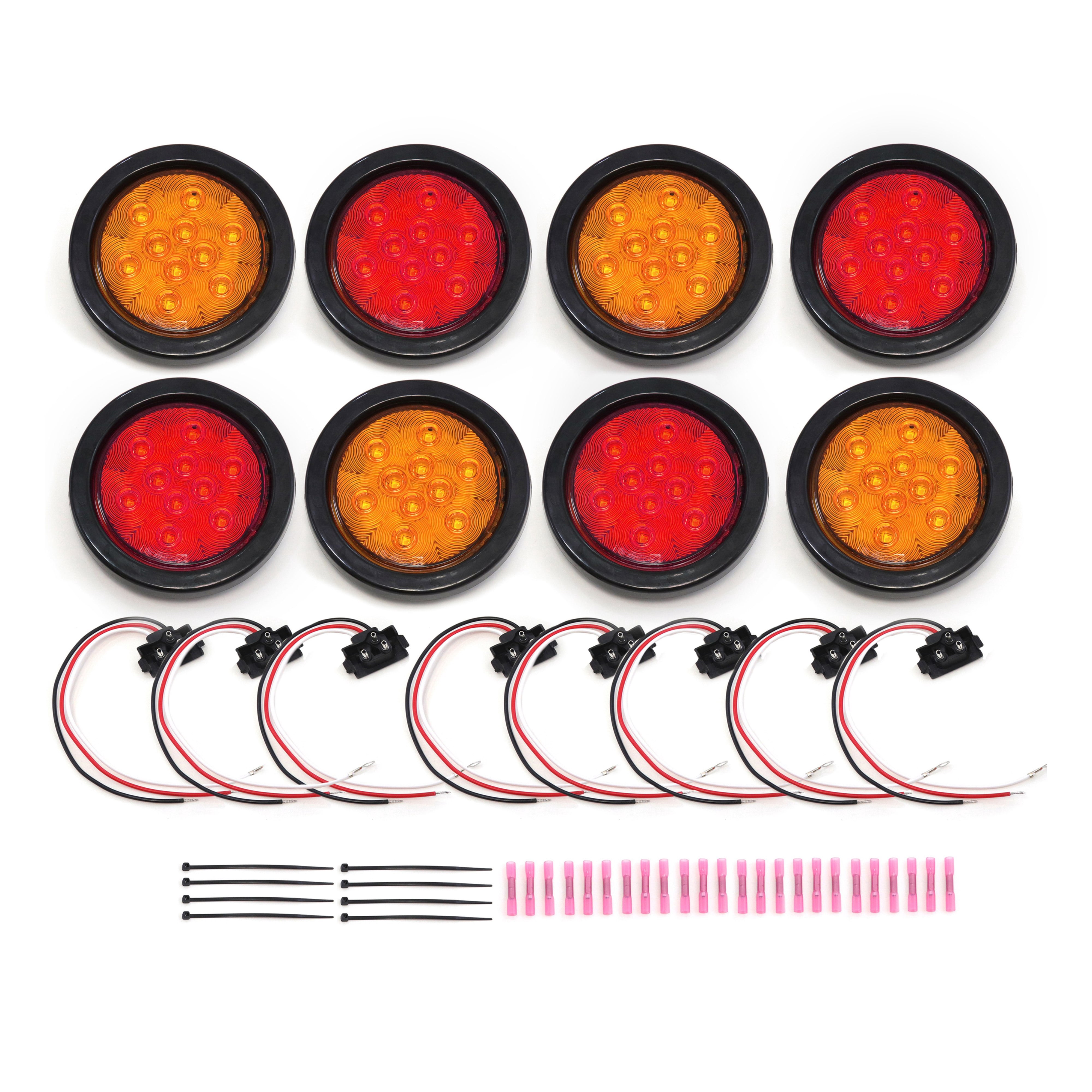AUXITO 12 LED Round Trailer Tail Lights – Red, Clear Lens, IP67, 2-Piece Set
