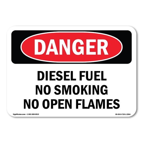OSHA Danger Sign - Diesel Fuel No Smoking No Open Flames | Plastic Sign | Protect Your Business, Construction Site, Shop Area |  Made in The USA