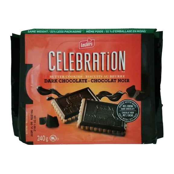 Leclerc Celebration 45% Dark Chocolate Butter Cookies, 240g/8.5 oz