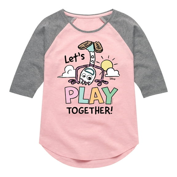 Toy Story 4 - Forky Lets Play Together - Toddler & Youth Girls Raglan Graphic T-Shirt