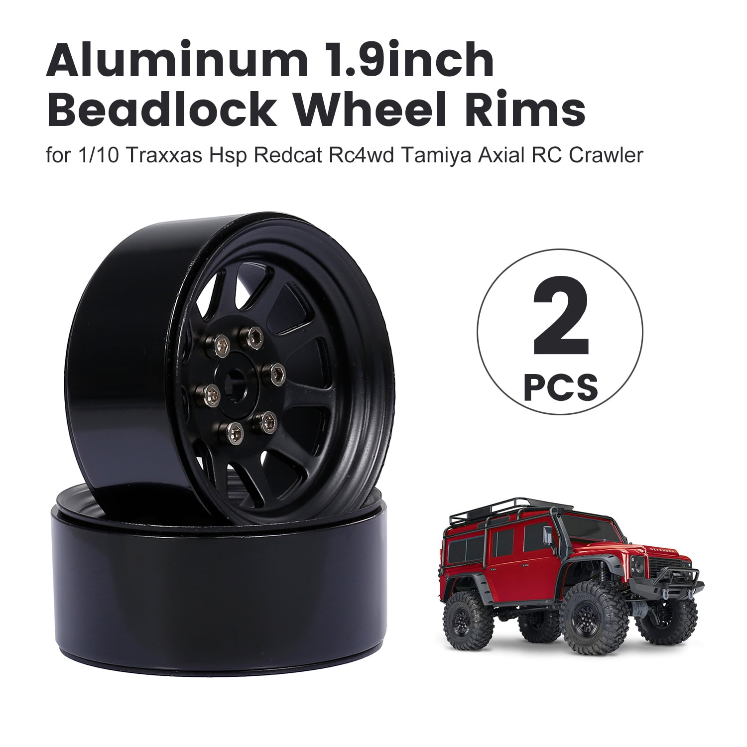 BLACK RC 1/10 Rock Crawler 1.9" Nylon Wheel Rim & Aluminum Beadlock TRX4 SCX10