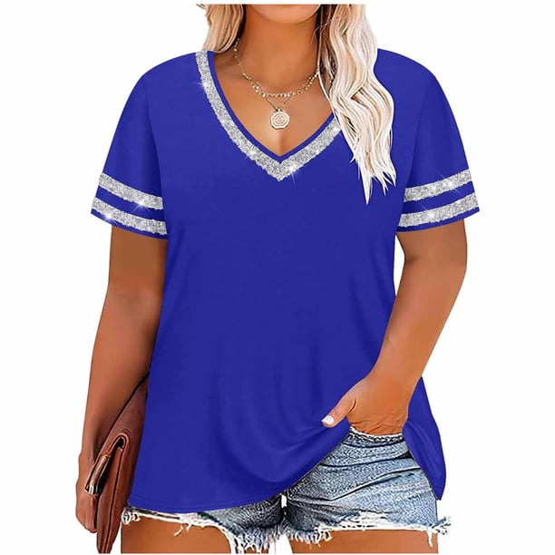 Camisetas de Verano de las Mujeres de Cuello Grande Manga Corta Camiseta Deportiva Sólida Camisetas Casuales de las Mujeres para el Uso Diario Casual