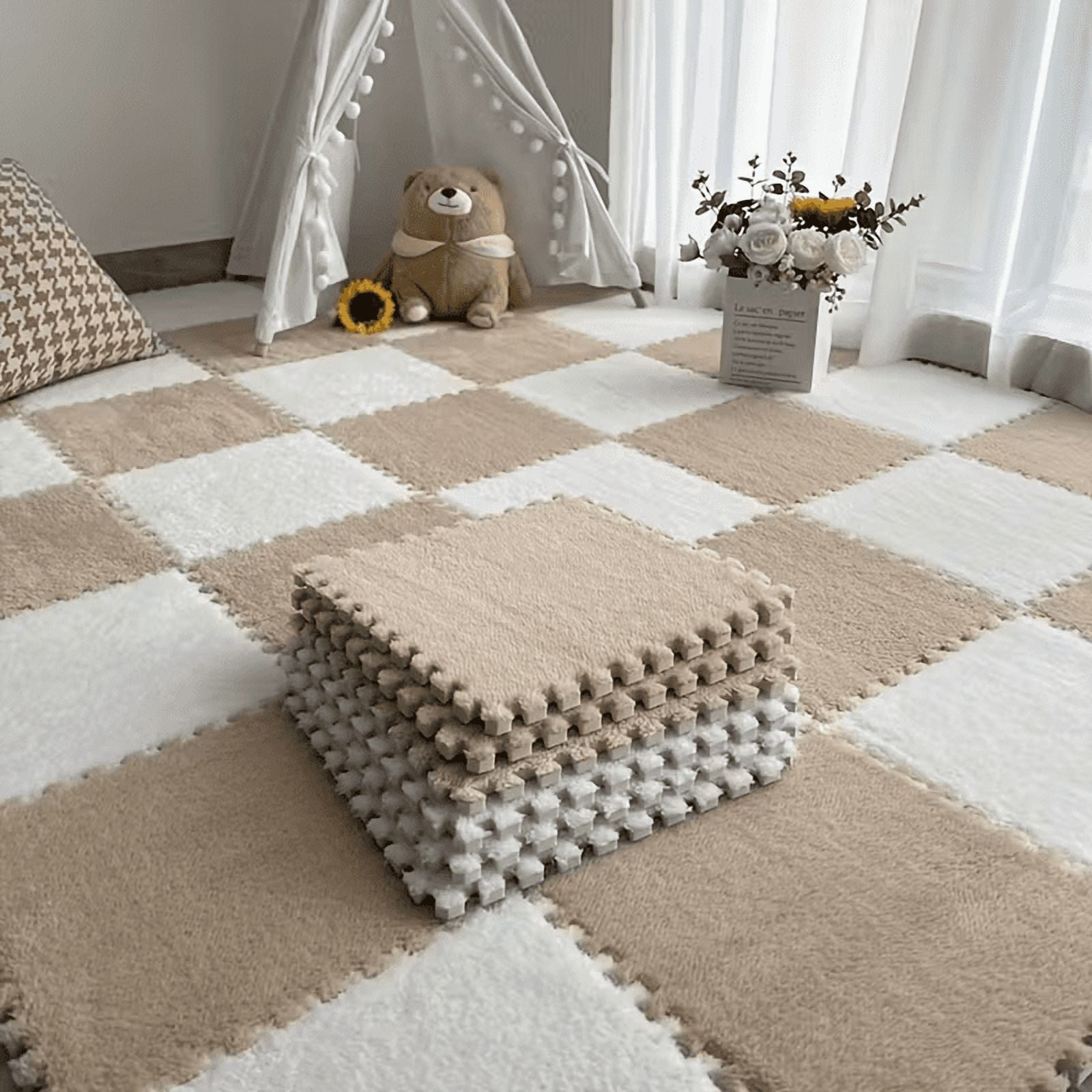 20Piece Carpet Squares Puzzle Mat 11.8" x 11.8" Plush Interlocking Carpet Tiles, Foam Floor Tiles for Baby Play Mat - Kids Soft Play Mats Anti Slip Jigsaw Flooring Playmat Playroom Rug