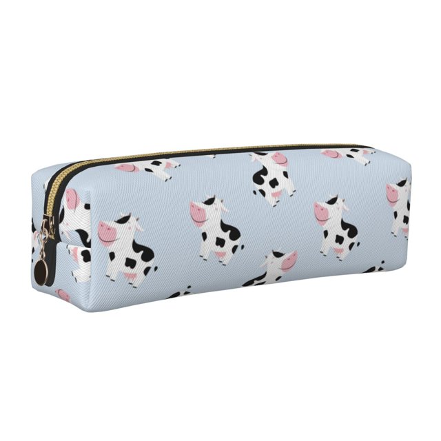 Easygdp Cute Farm Cow para Estuche de Lápices de Cuero, Estuche de Papelería de Cuero, Estuche de Gran Capacidad con Cremallera