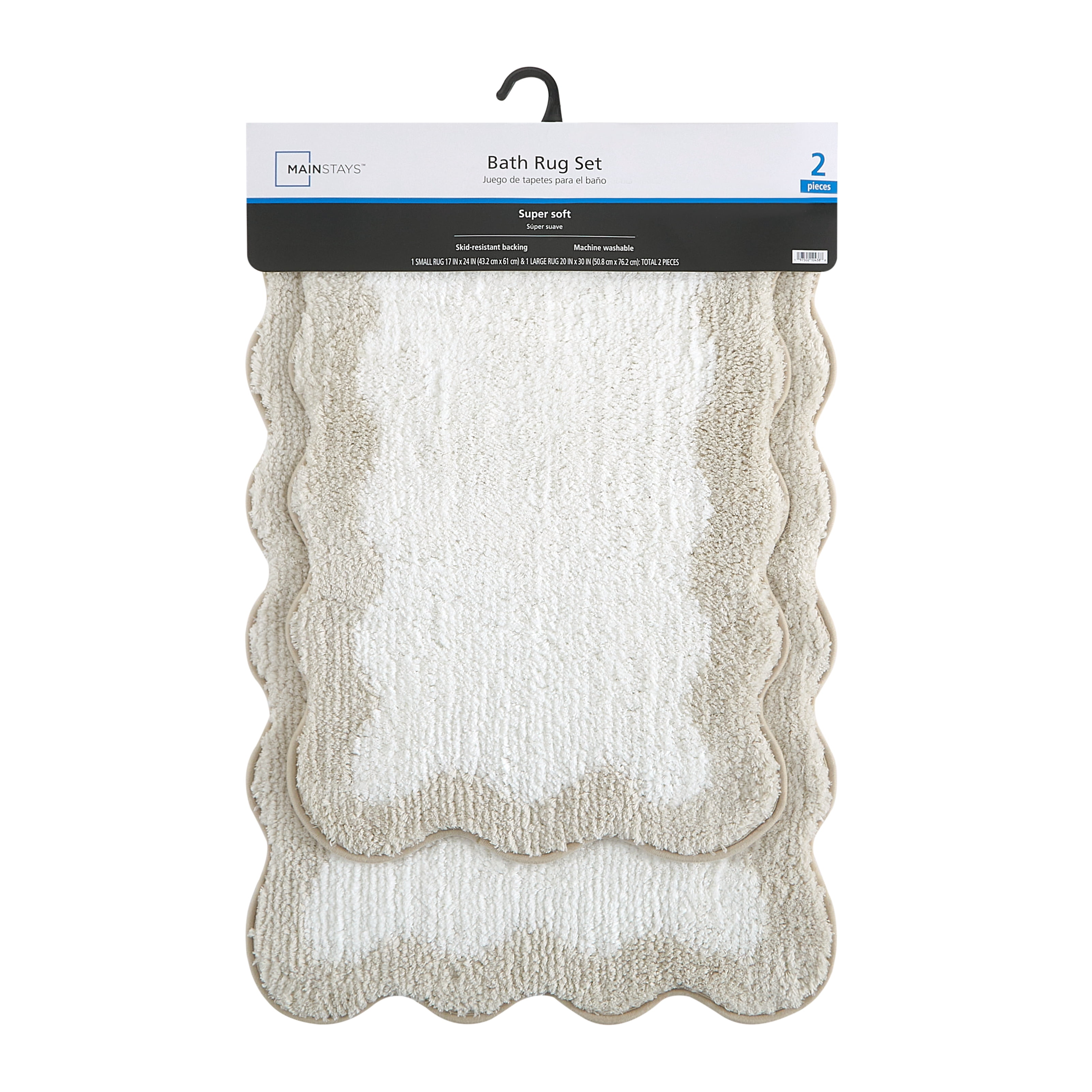 Mainstays 2 Piece Scallop Bath Rug Set, Tan, 17" x 24" & 20" x 30"