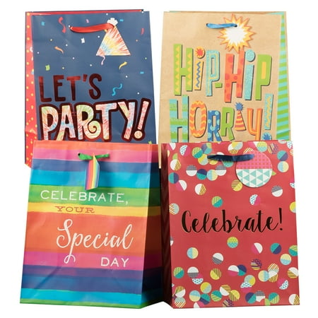 JAM Celebration Medium Multi-color Birthday Gift Bags, 12 Count