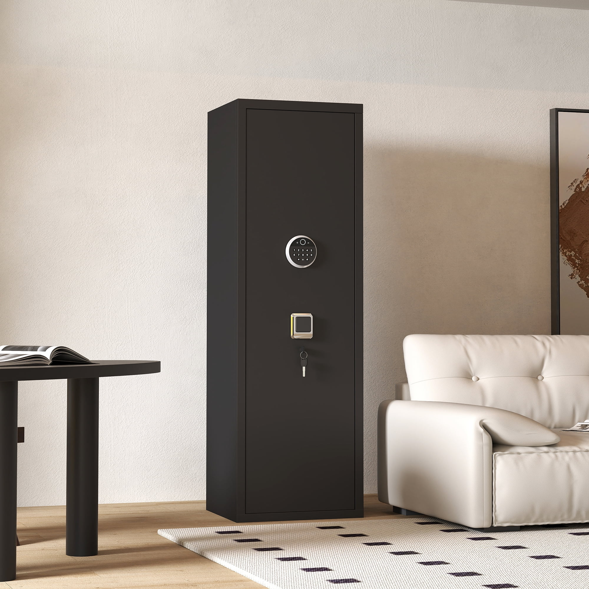 Large Biometric Gun Safe for Rifles & Handguns - Heavy-Duty 55" Tall Gun Cabinet with Fingerprint Lock, Adjustable Rifle Racks, 3 Pistol Pouches & Anti-Theft Alarm - Secure Firearm & Valuables Storag