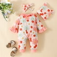 thumbnail image 2 of Bellafa Baby Girls' Flared Long Sleeve Flower Jumpsuit Newborn Girls Ruffle Bodysuit+ Floral Hat +Headband 3 piece Romper Set For 0-18M Clothes, 2 of 9