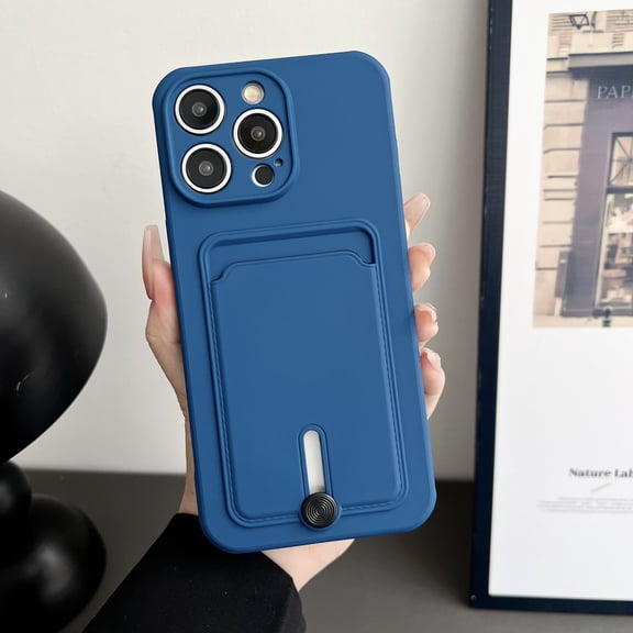 Card Holder Case Compatible with Apple iPhone 16 Plus, [Full Camera Lens Protection] Thin & Light Fashion Solid Color Soft TPU Shockproof & Anti-Scratch Case for Women Men, Darkblue