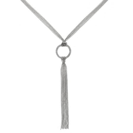 X & O Handset Austrian Crystal Rhodium-Plated Long Open Necklace