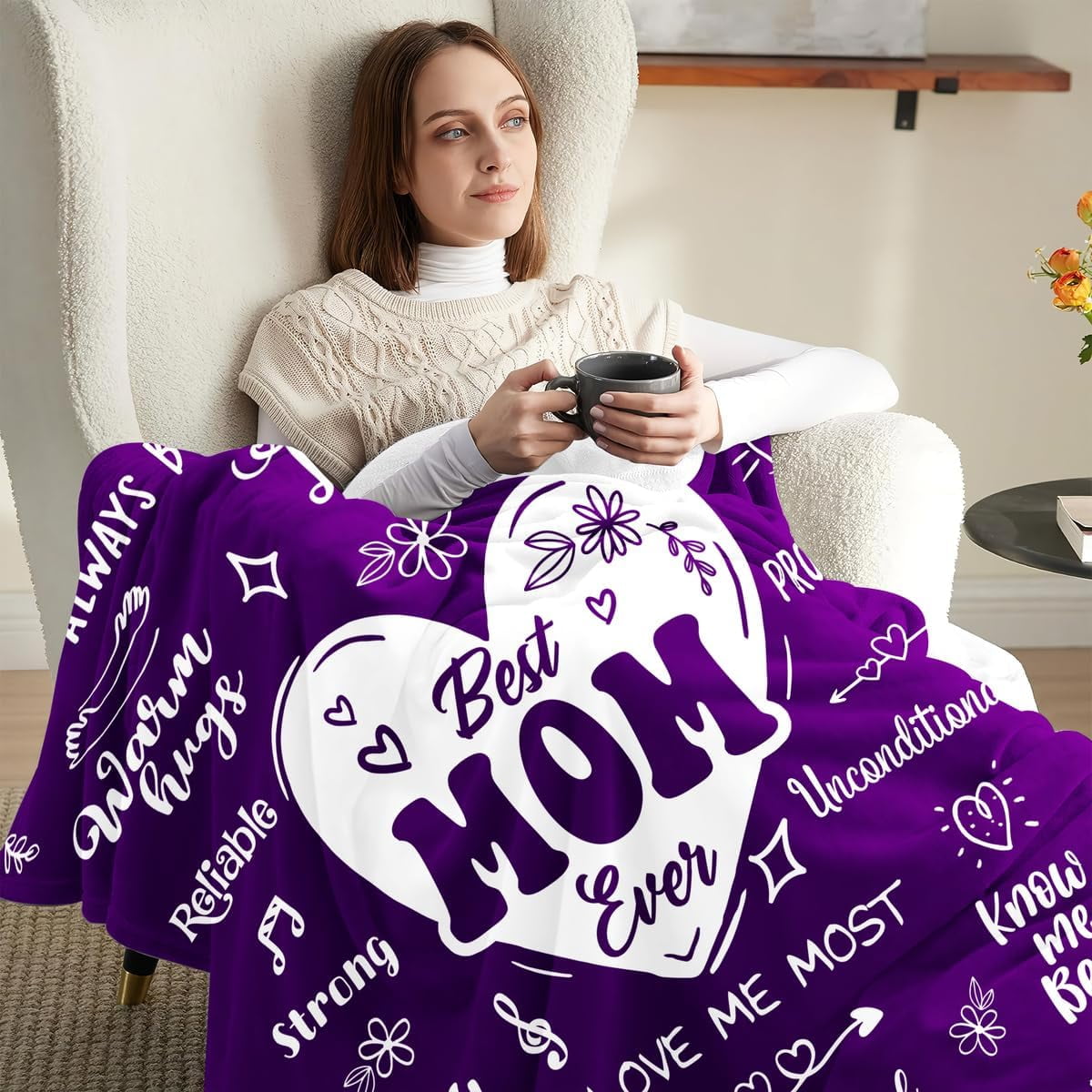 Gift for Mom Blanket from Daughter - Son - Children for Christmas, Best Mom Ever Blanket for Mom, for Mom, Happy Birthday Mom Gifts for Mother Mommy Mama