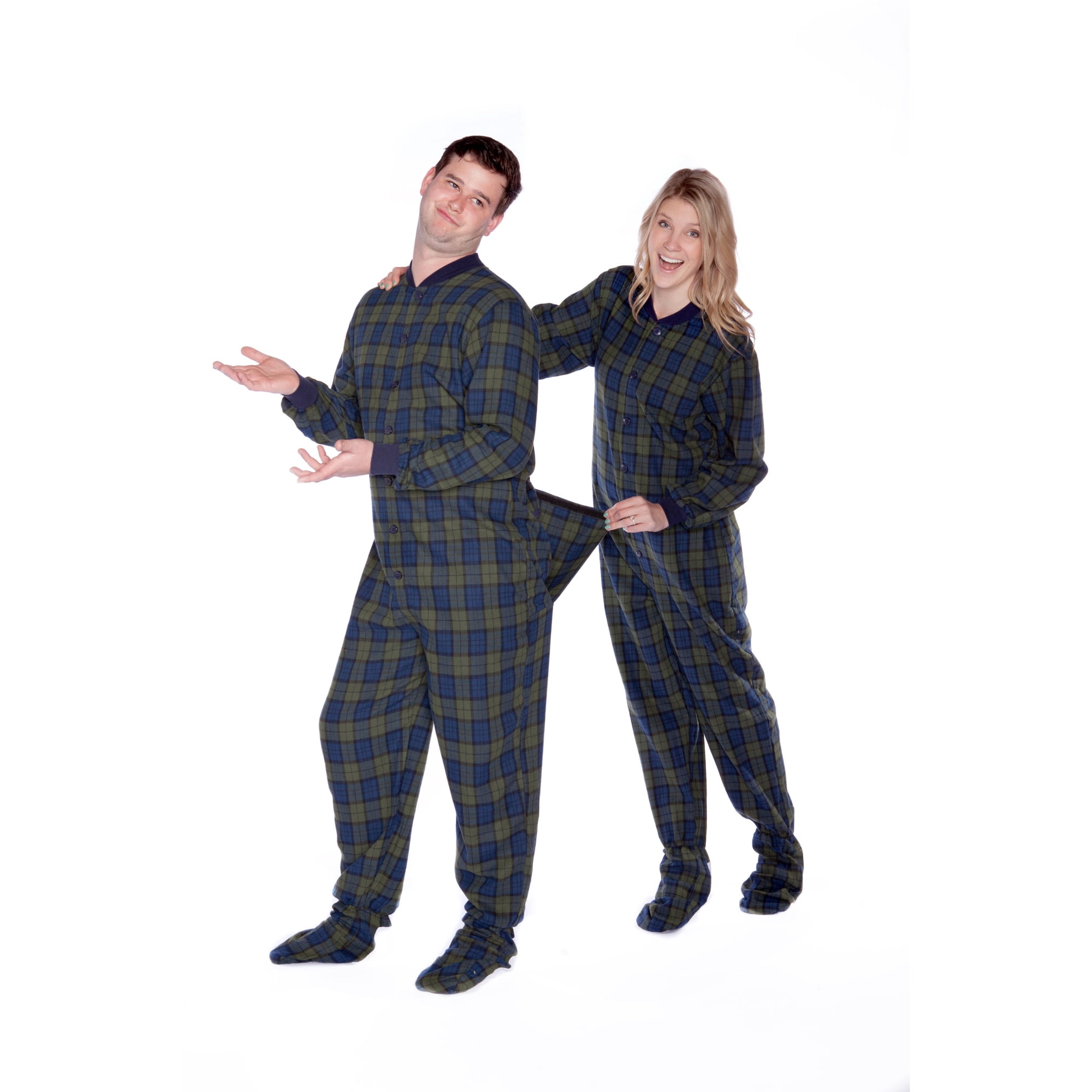 BIG FEET PAJAMA CO. Plaid Cotton Flannel Adult Footie Onesie Drop seat