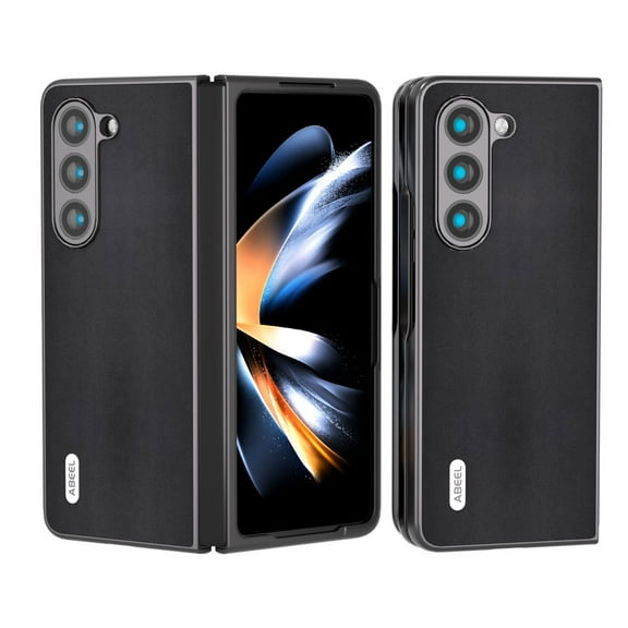 Compatible with Samsung Galaxy Z Fold 5 Case Genuine Leather Full Protective Anti-Drop Business Case-Black