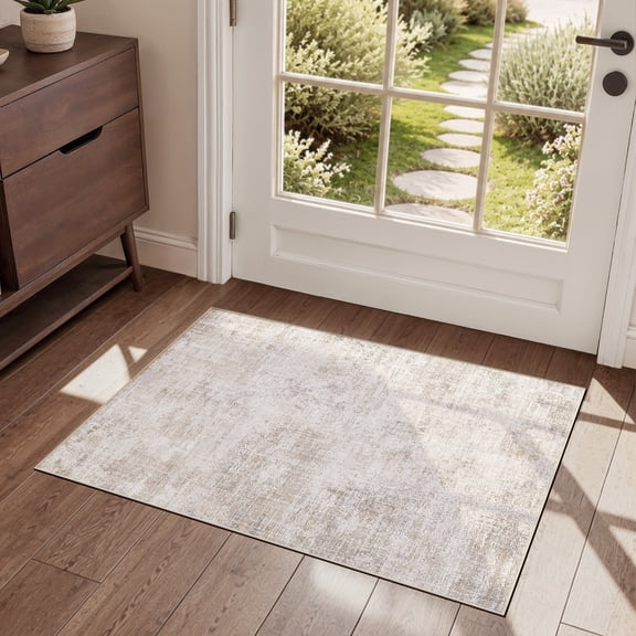 MICGEEK 2X3 Washable Area Rugs for Living Room, Modern Abstract Printed Rug, Vacuum-Friendly, Non Slip Indoor Rug for Bedroom Dining Room Home Decor Carpet, Brown