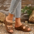 thumbnail image 4 of Rokment Womens Buckles Orthopedic Platform Slip on Sandals with Arch Support Comfortable Classic Casual Leather Wedges Walking Dress Slides for Beach Summer Brown Size 6, 4 of 6