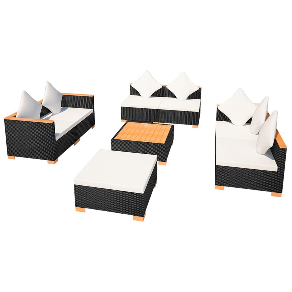 Kepooman 8 Pcs Outdoor Patio Rattan Sectional Chair Set with Cushions & Tea Table, Black Kepooman 8 Pcs Outdoor Patio Rattan Sectional Chair Set with Cushions & Tea Table, Black