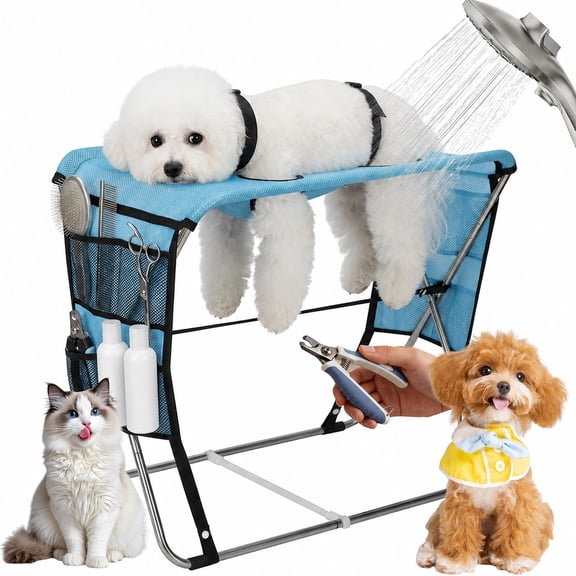 Foldable Dog Grooming Hammock with Stand for Small Dogs, 2026 NEW Cats - 30 lbs | pet grooming hammock for dogs - Sturdy Stainless Steel Support Suitable, Support for Nail Trimming, Bathing & Care