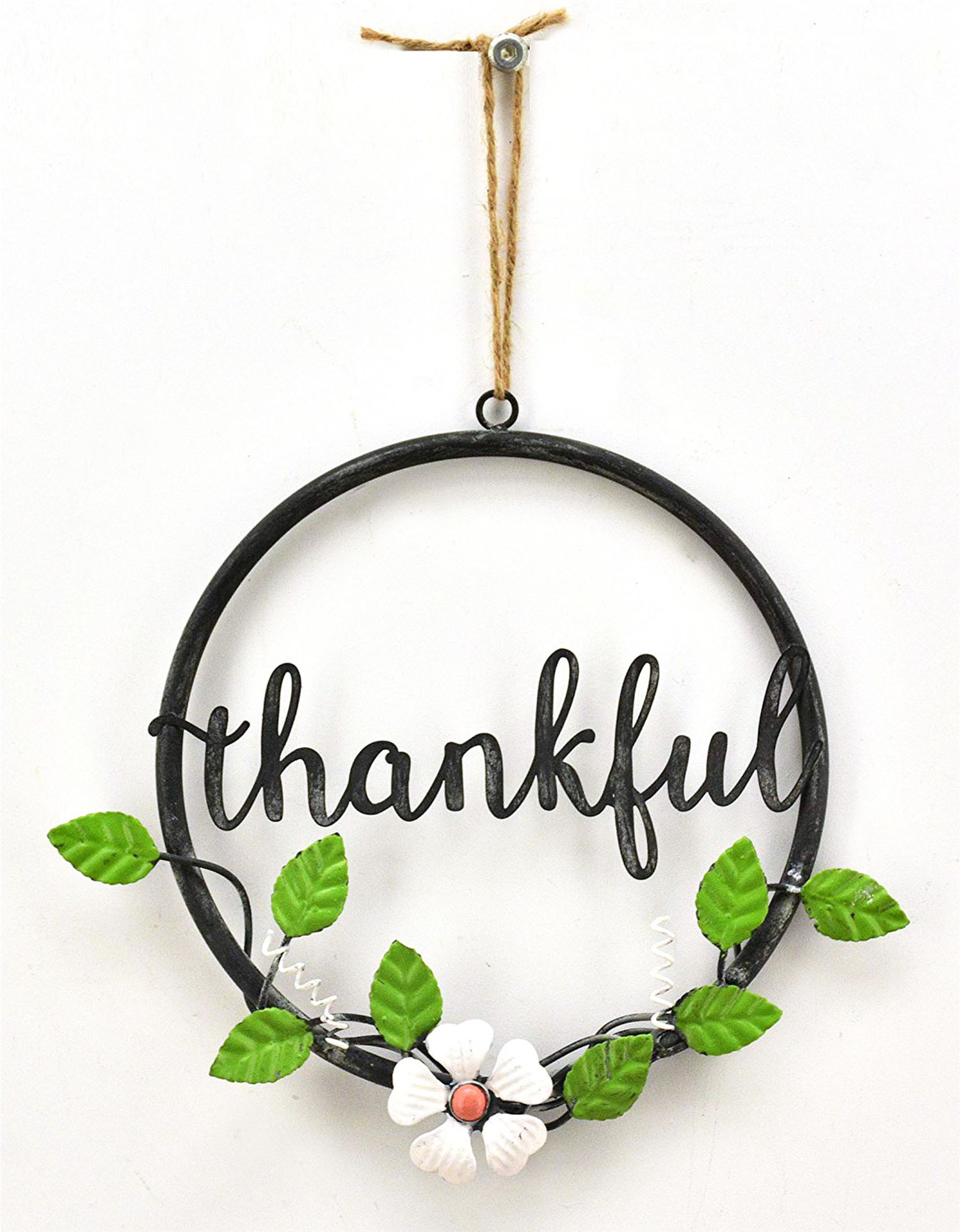 Parisloft Thankful Metal Wreath Wall Sign Farmhouse Rustic Wall Decor Black Walmart Com Walmart Com