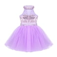 thumbnail image 3 of DPOIS Kids Girls Mock Neck Sequin Ballet Dancewear Gymnastics Leotard Mesh Tutu Dress, 3 of 4