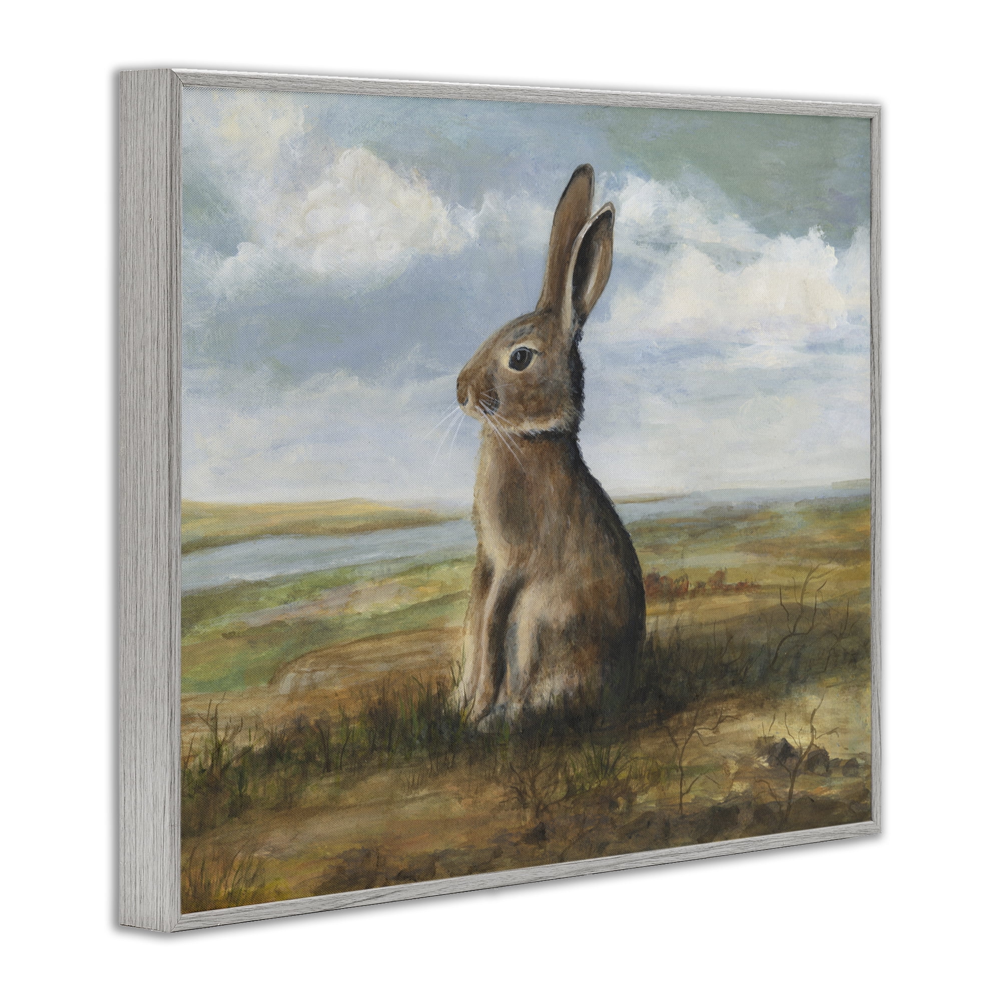 Stupell Industries Classic Rabbit in Countryside Gray Framed Giclee Art, design by Michael Willett