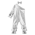 thumbnail image 3 of TTAO Toddler Girls Holographic Full Body Suit Disco Outfit Metallic Hippie Jumpsuit Sparkly Flare Pants Romper Silver 3-4, 3 of 7