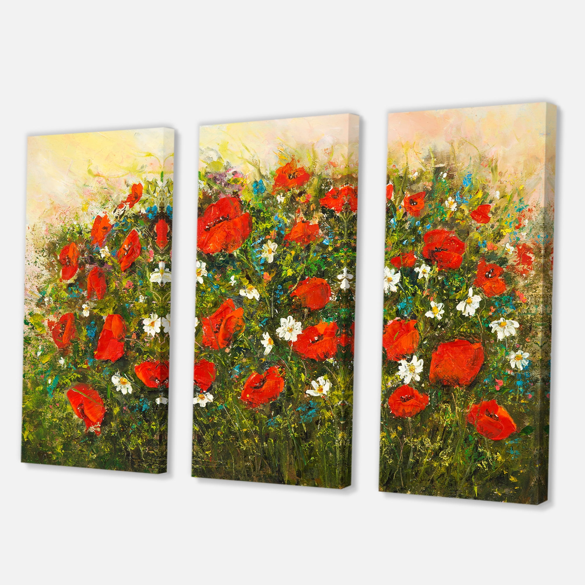 Designart ' The Fields of Red Wildflowers ' Traditional Canvas Wall Art Print